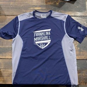 Shirt: Under Armour T-Shirt   Size: Medium   Color: Navy Blue/Gray
